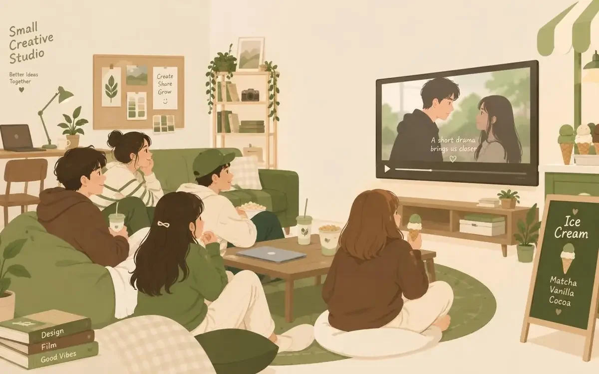 一勺清甜,认真做短剧 黄果APP 黄果APP内容团队工作场景插画